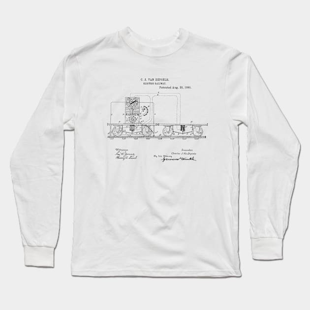 Electric Railway Vintage Patent Hand Drawing Long Sleeve T-Shirt by TheYoungDesigns